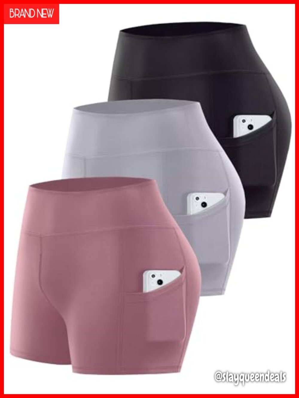 3 Pack Biker Shorts with Pockets High Waist Tummy Control Yoga Workout